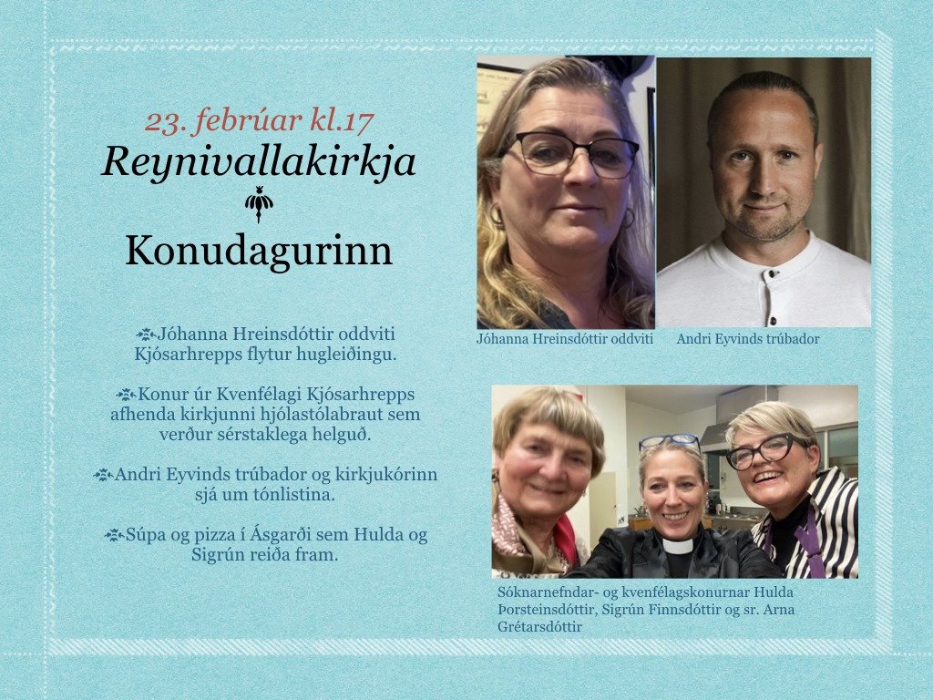 Konudagsmessa í Reynivallakirkju 23. febrúar kl. 17:00