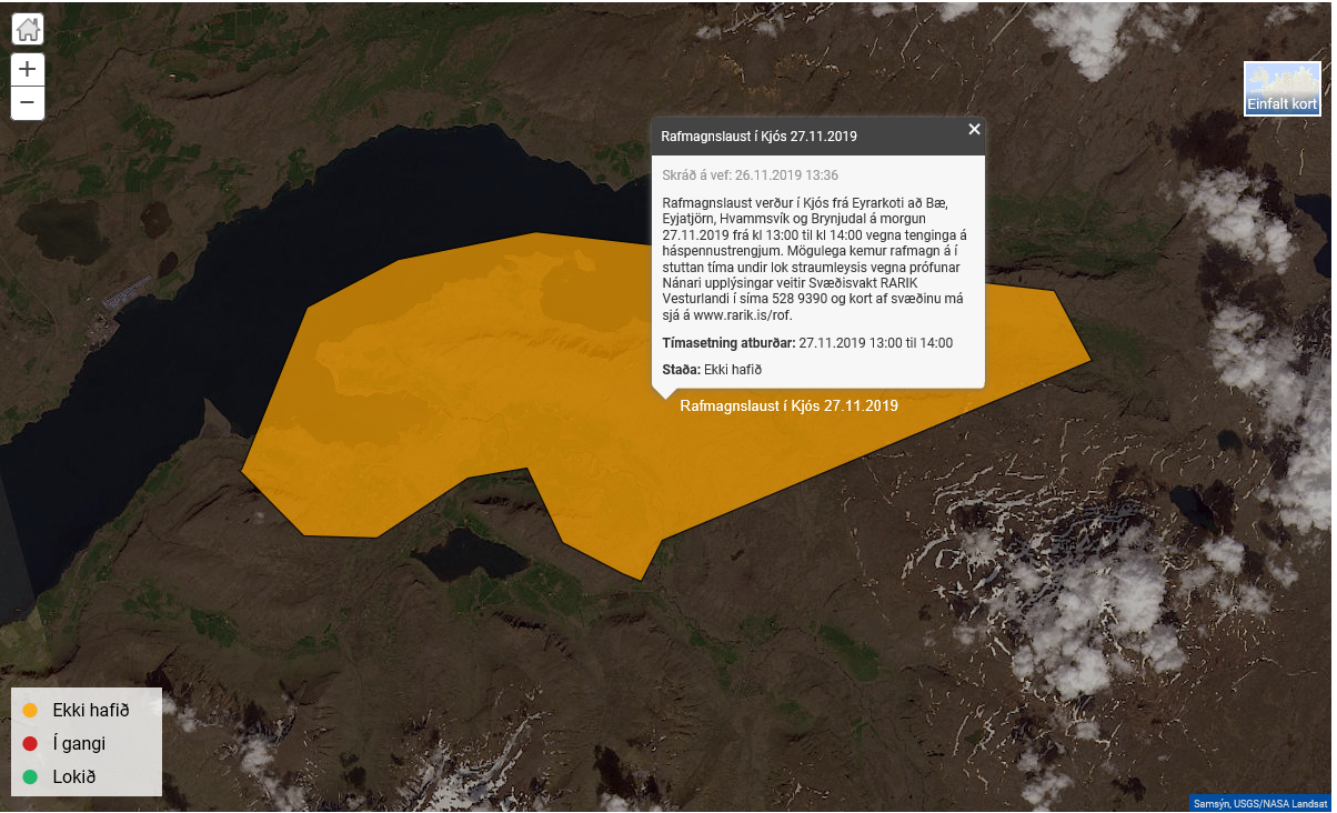 Rafmagnslaust í Kjós, miðvikudag 27.11.2019, kl. 13-14
